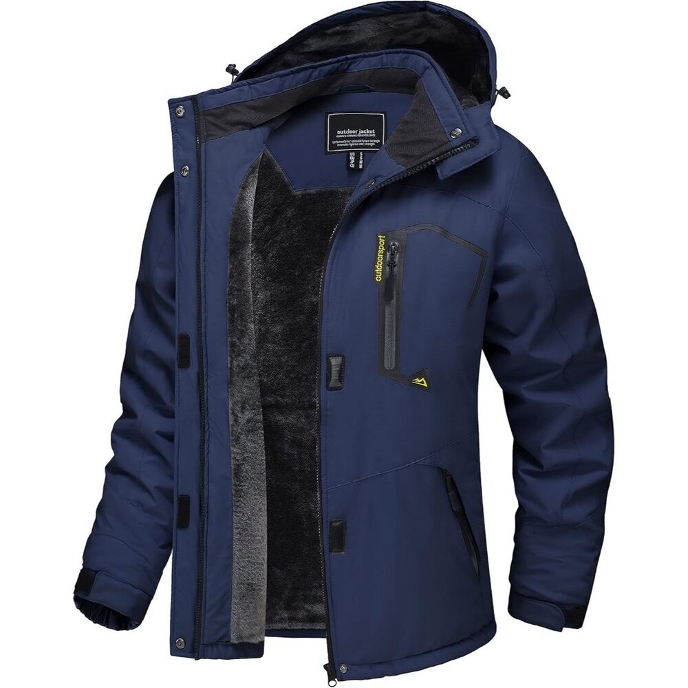 Women's Navy Blue Windbreaker Waterproof Ski Snow Fleece Hood Jacket Coat Winter